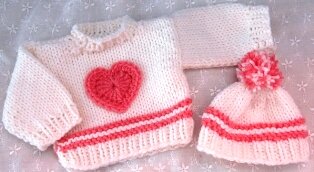 Pink Heart Sweater and Hat Set-